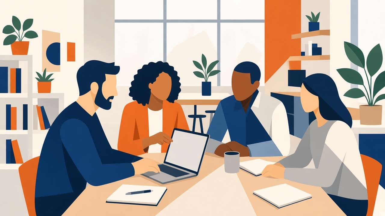 A team learning Grok around one table